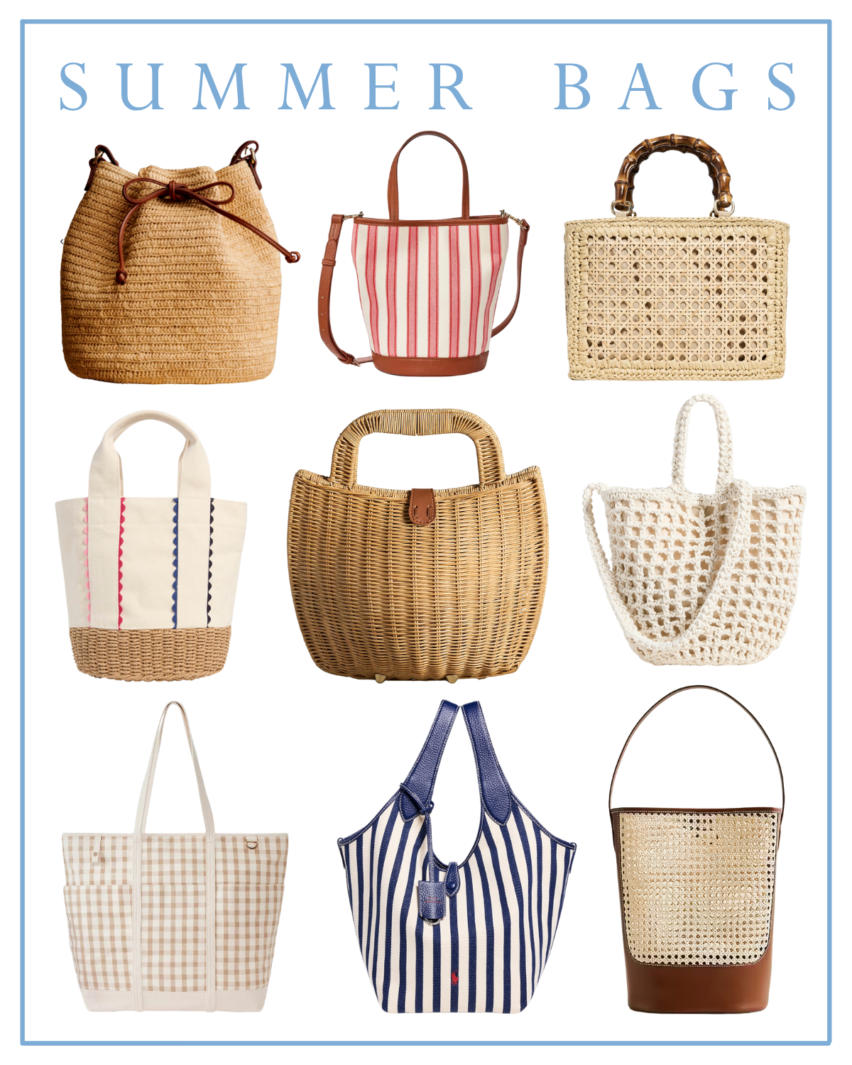 best bags for summer from sezane, target, vineyard vines, polo ralph lauren, j.crew, madewell, caterina bertini, and anthropologie